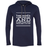 Bible Verse Men Long Sleeve T-Shirt Hoodie - "Psalm 119:105" Design 10 (White Font) - Meditate Healing Christian Store