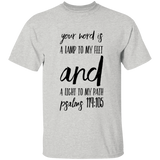 Bible Verse Men 5.3 oz. T-Shirt - "Psalm 119:105" Design 9 (Black Font) - Meditate Healing Christian Store