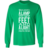 Bible Verse Long Shirt Ultra Cotton T-Shirt - "Psalm 119:105" Design 4 (White Font) - Meditate Healing Christian Store