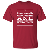 Bible Verse Men 5.3 oz. T-Shirt - "Psalm 119:105" Design 10 (White Font) - Meditate Healing Christian Store