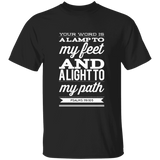Bible Verse Men 5.3 oz. T-Shirt - "Psalm 119:105" Design 15 (White Font) - Meditate Healing Christian Store