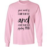 Bible Verse Long Sleeve  Ultra Cotton T-Shirt - "Psalm 119:105" Design 9 (Black Font) - Meditate Healing Christian Store