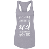 Bible Verse Ladies Ideal Racerback Tank - "Psalm 119:105" Design 9 (White Font) - Meditate Healing Christian Store