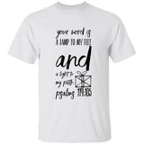 Bible Verse Men 5.3 oz. T-Shirt - "Psalm 119:105" Design 18 (Black Font) - Meditate Healing Christian Store