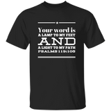 Bible Verse Men 5.3 oz. T-Shirt - "Psalm 119:105" Design 10 (White Font) - Meditate Healing Christian Store