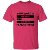 Bible Verse Men 5.3 oz. T-Shirt - "Psalm 119:105" Design 21 (Black Font) - Meditate Healing Christian Store