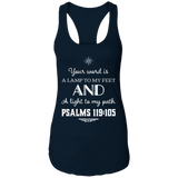 Bible Verse Ladies Ideal Racerback Tank - "Psalm 119:105" Design 5 (White Font) - Meditate Healing Christian Store