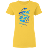Bible Verses Ladies' 5.3 oz. T-Shirt - "Psalm 61:2" Design 14 - Meditate Healing Christian Store