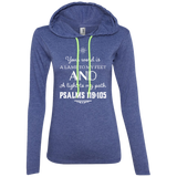 Bible Verse Ladies' Long Sleeve T-Shirt Hoodie - "Psalm 119:105" Design 5 (White Font) - Meditate Healing Christian Store
