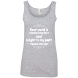 Bible Verse Ladies' 100% Ringspun Cotton Tank Top - "Psalm 119:105" Design 1 (White Font) - Meditate Healing Christian Store