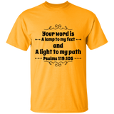 Bible Verse Men 5.3 oz. T-Shirt - "Psalm 119:105" Design 1 (Black Font) - Meditate Healing Christian Store