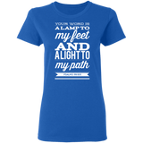 Bible Verse Ladies' 5.3 oz. T-Shirt - "Psalm 119:105" Design 15 (White Font) - Meditate Healing Christian Store