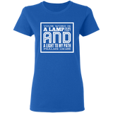 Bible Verse Ladies' 5.3 oz. T-Shirt - "Psalm 119:105" Design 12 (White Font) - Meditate Healing Christian Store