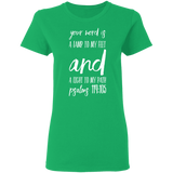 Bible Verse Ladies' 5.3 oz. T-Shirt - "Psalm 119:105" Design 9 (White Font) - Meditate Healing Christian Store