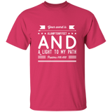 Bible Verse Men 5.3 oz. T-Shirt - "Psalm 119:105" Design 14 (White Font) - Meditate Healing Christian Store