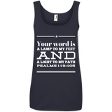 Bible Verse Ladies' 100% Ringspun Cotton Tank Top - "Psalm 119:105" Design 10 (White Font) - Meditate Healing Christian Store