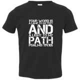 Bible Verse Toddler Jersey T-Shirt - "Psalm 119:105" Design 7 (White Font) - Meditate Healing Christian Store