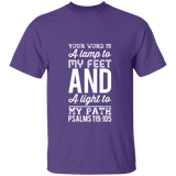 Bible Verse Men 5.3 oz. T-Shirt - "Psalm 119:105" Design 3 (White Font) - Meditate Healing Christian Store