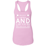 Bible Verse Ladies Ideal Racerback Tank - "Psalm 119:105" Design 14 (White Font) - Meditate Healing Christian Store