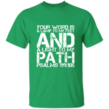 Bible Verse Men 5.3 oz. T-Shirt - "Psalm 119:105" Design 7 (White Font) - Meditate Healing Christian Store