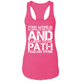 Bible Verse Ladies Ideal Racerback Tank - "Psalm 119:105" Design 7 (White Font) - Meditate Healing Christian Store