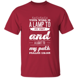 Bible Verse Men 5.3 oz. T-Shirt - "Psalm 119:105" Design 17 (White Font) - Meditate Healing Christian Store