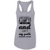 Bible Verses Ladies Ideal Racerback Tank - "Psalm 119:105" Design 17 (Black Font) - Meditate Healing Christian Store