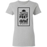 Bible Verse Ladies' 5.3 oz. T-Shirt - "Psalm 119:105" Design 2 (Black Font) - Meditate Healing Christian Store