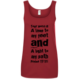 Bible Verses Ladies' 100% Ringspun Cotton Tank Top - "Psalm 119:105" Design 6 (Black Font) - Meditate Healing Christian Store