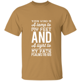 Bible Verse Men 5.3 oz. T-Shirt - "Psalm 119:105" Design 3 (White Font) - Meditate Healing Christian Store