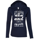 Bible Verse Ladies' Long Sleeve T-Shirt Hoodie - "Psalm 119:105" Design 17 (White Font) - Meditate Healing Christian Store