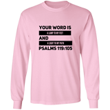 Bible Verse Long Sleeve  Ultra Cotton T-Shirt - "Psalm 119:105" Design 21 (Black Font) - Meditate Healing Christian Store