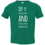 Bible Verse Toddler Jersey T-Shirt - "Psalm 119:105" Design 19 (White Font) - Meditate Healing Christian Store