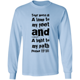 Bible Verse Long Sleeve  Ultra Cotton T-Shirt - "Psalm 119:105" Design 6 (Black Font) - Meditate Healing Christian Store
