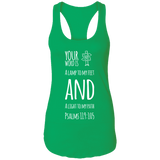 Bible Verse Ladies Ideal Racerback Tank - "Psalm 119:105" Design 19 (White Font) - Meditate Healing Christian Store