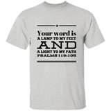 Bible Verse Men 5.3 oz. T-Shirt - "Psalm 119:105" Design 10 (Black Font) - Meditate Healing Christian Store