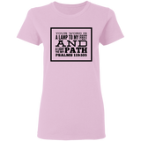 Bible Verse Ladies' 5.3 oz. T-Shirt - "Psalm 119:105" Design 13 (Black Font) - Meditate Healing Christian Store