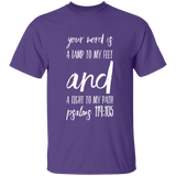 Bible Verse Men 5.3 oz. T-Shirt - "Psalm 119:105" Design 9 (White Font) - Meditate Healing Christian Store