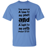 Bible Verse Men 5.3 oz. T-Shirt - "Psalm 119:105" Design 6 (Black Font) - Meditate Healing Christian Store
