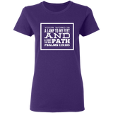 Bible Verse Ladies' 5.3 oz. T-Shirt - "Psalm 119:105" Design 13 (White Font) - Meditate Healing Christian Store