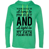 Bible Verse Men Long Sleeve T-Shirt Hoodie - "Psalm 119:105" Design 3 (Black Font) - Meditate Healing Christian Store