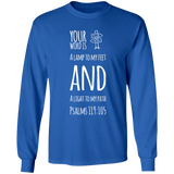 Bible Verse Long Shirt Ultra Cotton T-Shirt - "Psalm 119:105" Design 19 (White Font) - Meditate Healing Christian Store