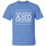 Bible Verse Men 5.3 oz. T-Shirt - "Psalm 119:105" Design 11 (White Font) - Meditate Healing Christian Store