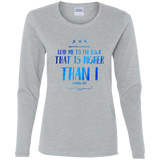 Bible Verse Ladies' Cotton Long Sleeve T-Shirt - "Psalm 61:2" Design 11 - Meditate Healing Christian Store