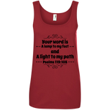 Bible Verse Ladies' 100% Ringspun Cotton Tank Top - "Psalm 119:105" Design 1 (Black Font) - Meditate Healing Christian Store