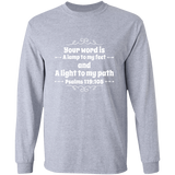 Bible Verse Long Shirt Ultra Cotton T-Shirt - "Psalm 119:105" Design 1 (White Font) - Meditate Healing Christian Store