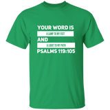Bible Verse Men 5.3 oz. T-Shirt - "Psalm 119:105" Design 21 (White Font) - Meditate Healing Christian Store