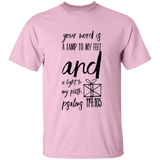 Bible Verse Men 5.3 oz. T-Shirt - "Psalm 119:105" Design 18 (Black Font) - Meditate Healing Christian Store