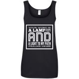 Bible Verse Ladies' 100% Ringspun Cotton Tank Top - "Psalm 119:105" Design 12 (White Font) - Meditate Healing Christian Store