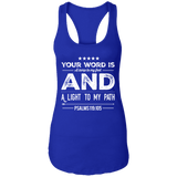 Bible Verse Ladies Ideal Racerback Tank - "Psalm 119:105" Design 16 (White Font) - Meditate Healing Christian Store
